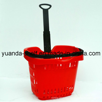 Supermarket Plastic Storage Shopping Rolling Wheel Basket